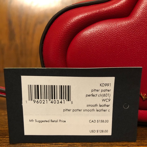 NWT-Kate Spade-Pitter Patter Heart ❤️Convertible Coin Purse-Perfect Cherry-$128 - Picture 11 of 16